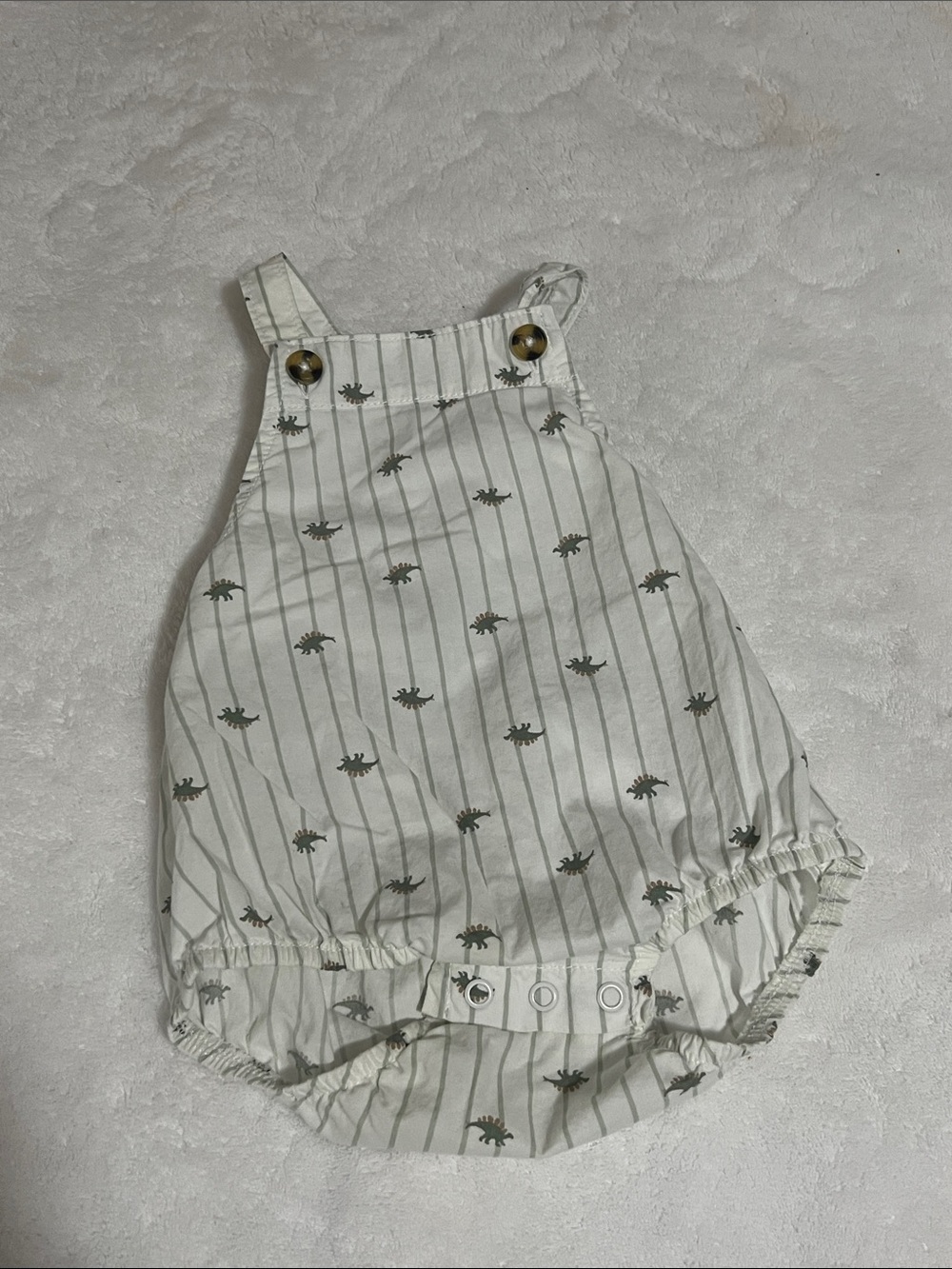 Carter’s Cream & Green Striped Baby Romper with Dino Print 6 Months